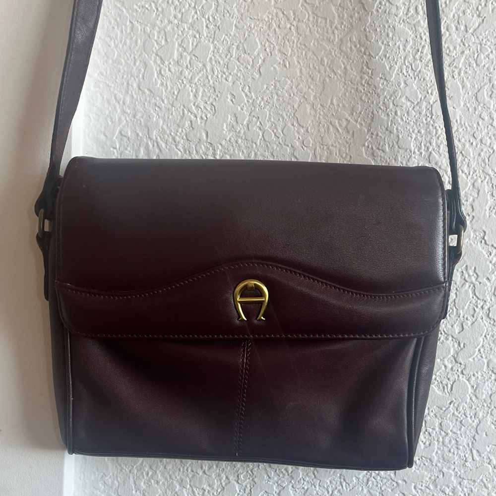 Etienne Aigner maroon Leather Crossbody with Gold Tone Logo